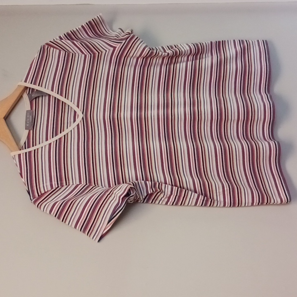 Kate Hill V- Neck Cotton Striped Short Sleeve T-shirt Size XL - Picture 9 of 10